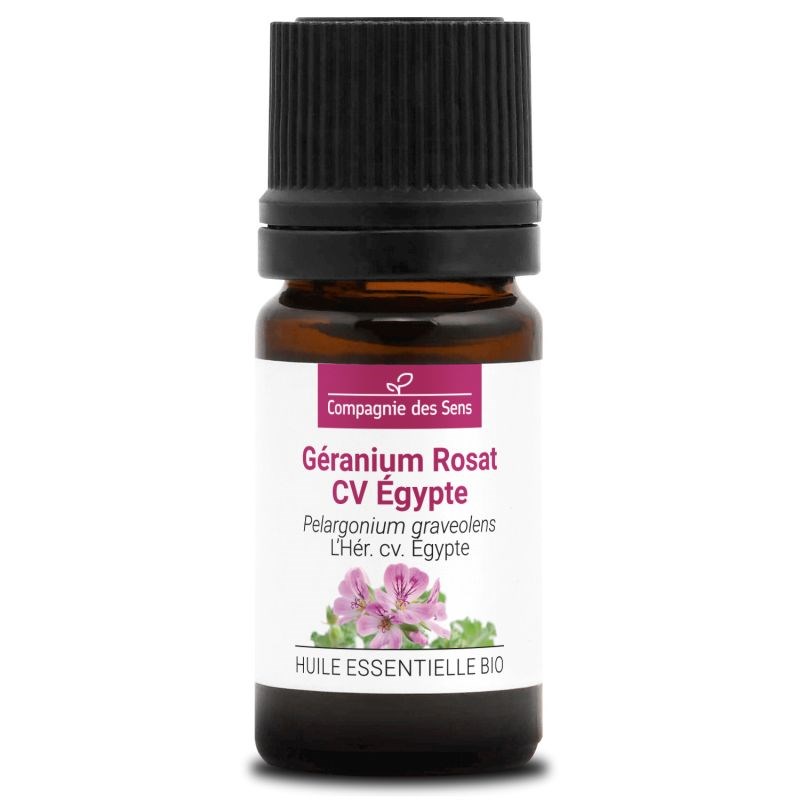 Géranium rosat cv egypte - huile essentielle bio - 5ml, garantie chromacert® - c