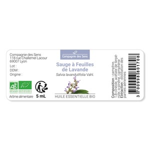 Sauge à feuilles de lavande - huile essentielle bio - 5ml garantie chromacert® -