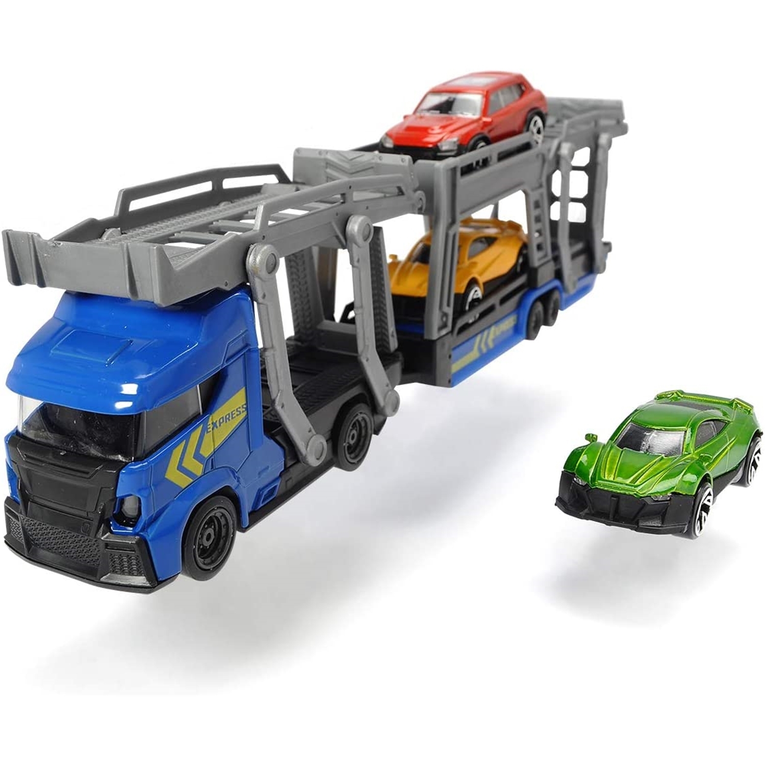 Set De 2 Véhicules Cars – Camion Transporteur + Voiture De Course, Rampe Rétractable, échelle 1:55, Métal Et Plastique, Cadeau Enfant