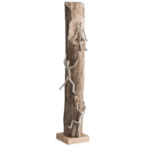 Statue aluminium - bois argent - naturel