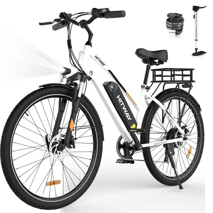 Hitway vélo électrique 28pc blanc avec panier