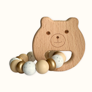 Hochet bois et silicone ours