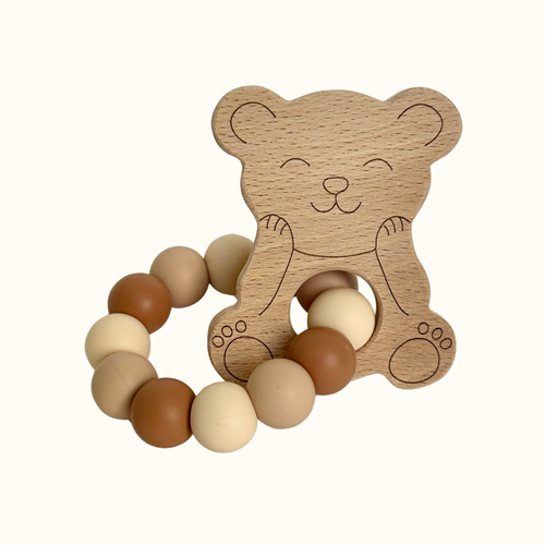 Mawen Materne - Hochet bois et silicone ours