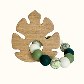 Hochet bois et silicone feuille