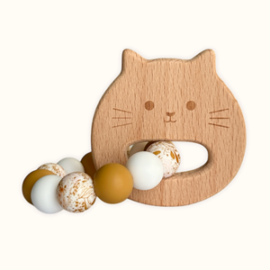 Hochet bois et silicone chat