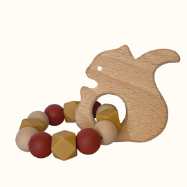 Hochet bois et silicone ecureuil
