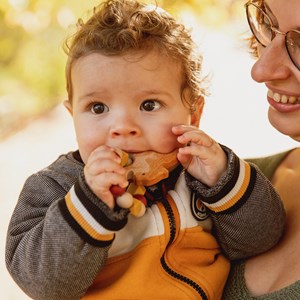 Hochet bois et silicone ecureuil