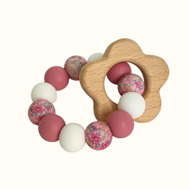 Hochet bois et silicone fleur