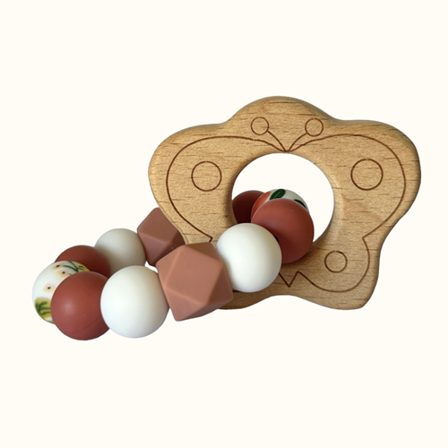 Mawen Materne - Hochet bois et silicone papillon