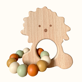Hochet bois et silicone lion