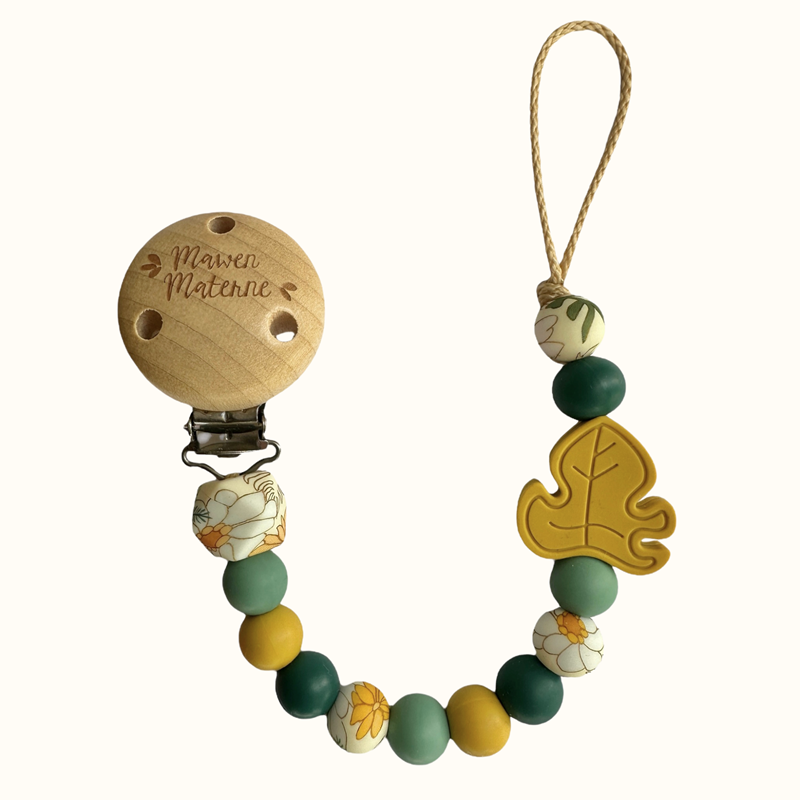 Attache tétine - feuille jaune