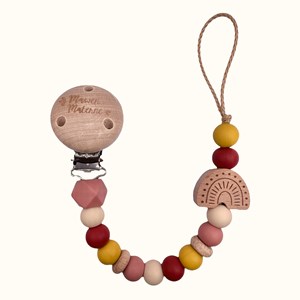 Attache tétine - arc en ciel bois