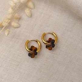 Boucles d'oreilles camélia - marron