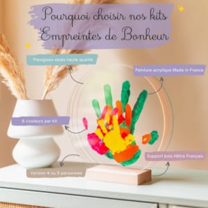 Kit Empreintes De Mains Familiales - 6 Couleurs + 4 Plaques Acrylique + Support Bois - Souvenir Bébé Famille