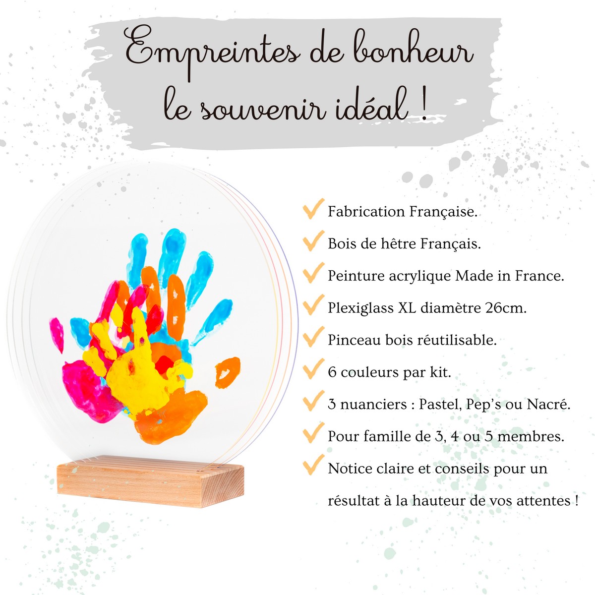 Kit D'Empreintes De Main Et Pieds De Famille 25,4 Cm - Cadre En Bois Avec 8 Couleurs Pour Souvenirs Uniques