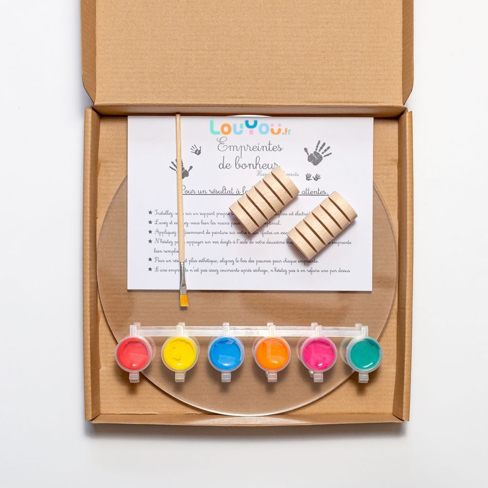 Kit Empreintes Familiales Pour 5 Personnes - 5 Plaques Plexiglas + 6 Couleurs Peinture Non Toxique - Souvenir Bébé