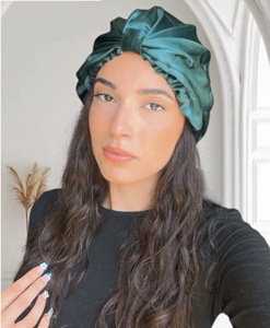 Bonnet de nuit en soie vert minuit