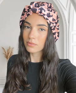 Bonnet de nuit en soie élastique léopard