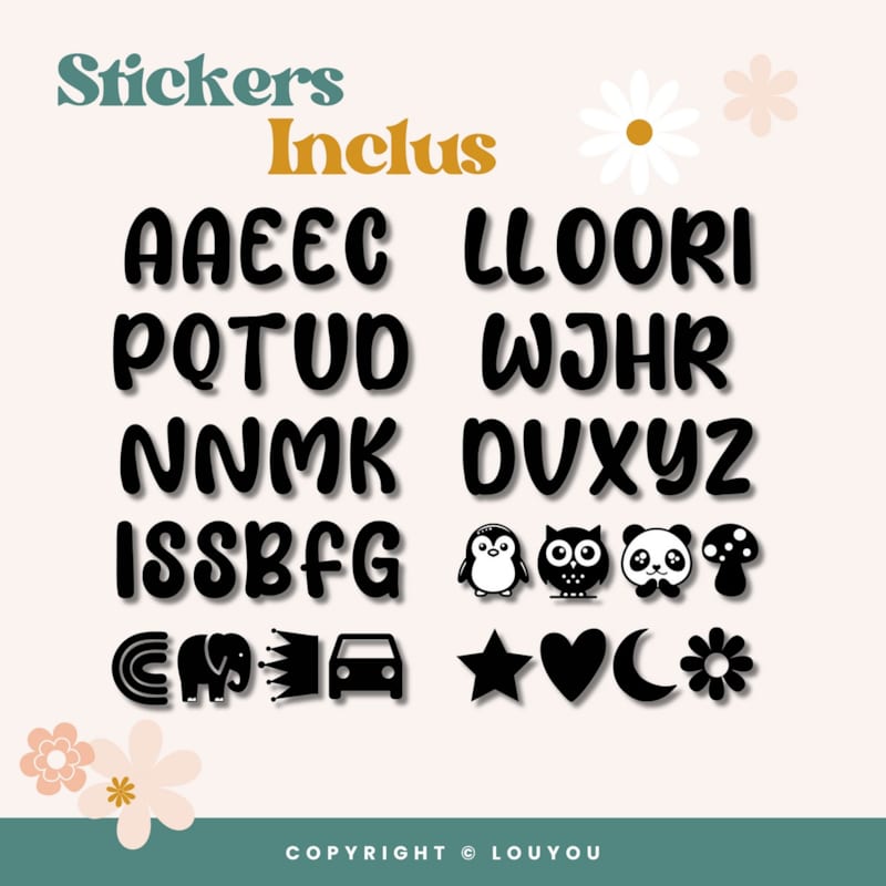 3 cubes 5x5cm + 47 stickers noirs (Louyou) - Image 2