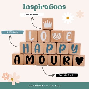 3 cubes 5x5cm + 47 stickers noirs