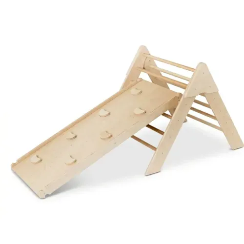 Lunatoys - Ensemble triangle pikler et rampe pour enfant en bois marron
