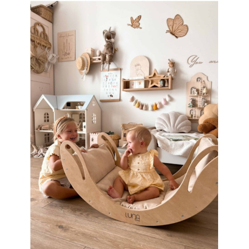 Lunatoys - Bascule Montessori avec coussin pour enfant en bois