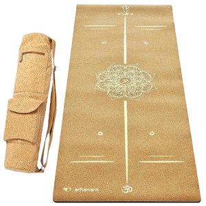 Tapis yoga liège mandala or + sac liège