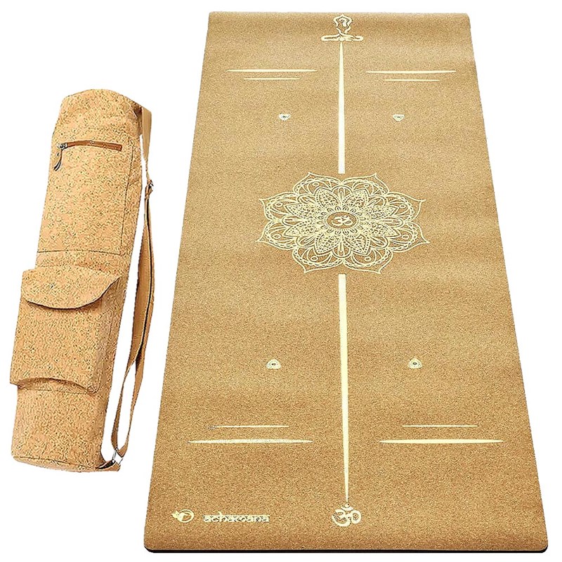 Tapis yoga liège mandala or + sac liège