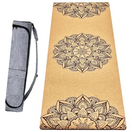 Tapis yoga liège épais 6mm mandala + sac