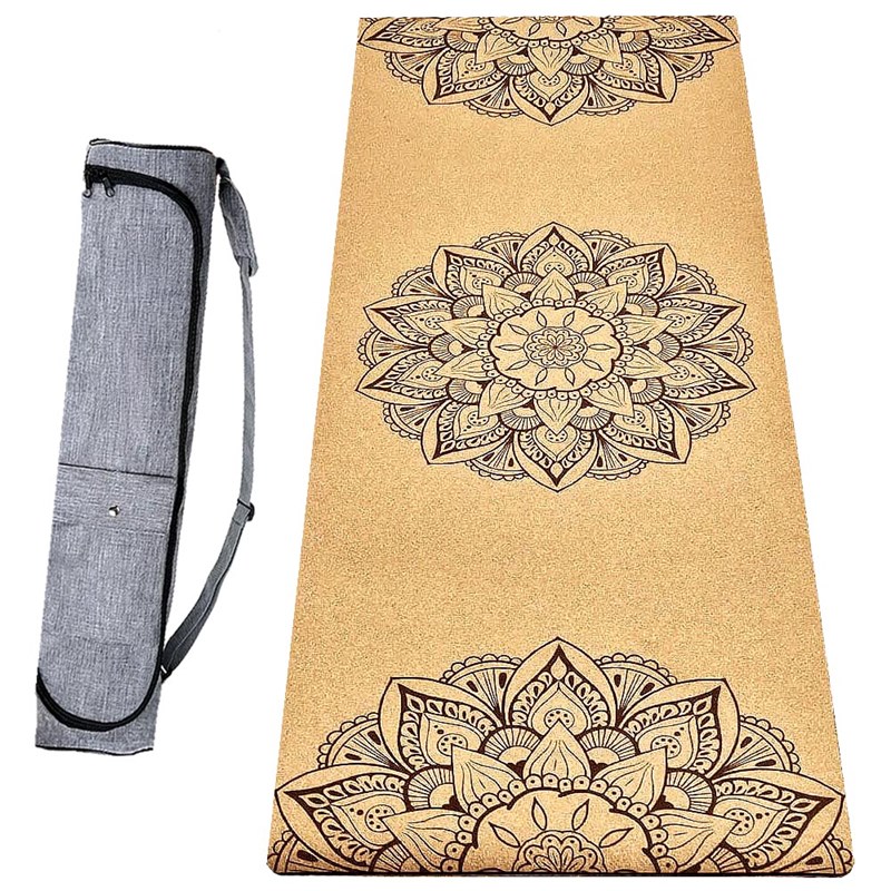Tapis yoga liège épais 6mm mandala + sac