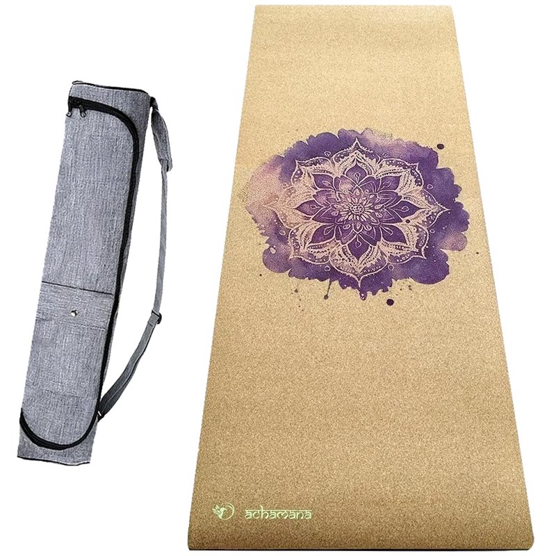 Tapis yoga liège 6mm rose mandala + sac