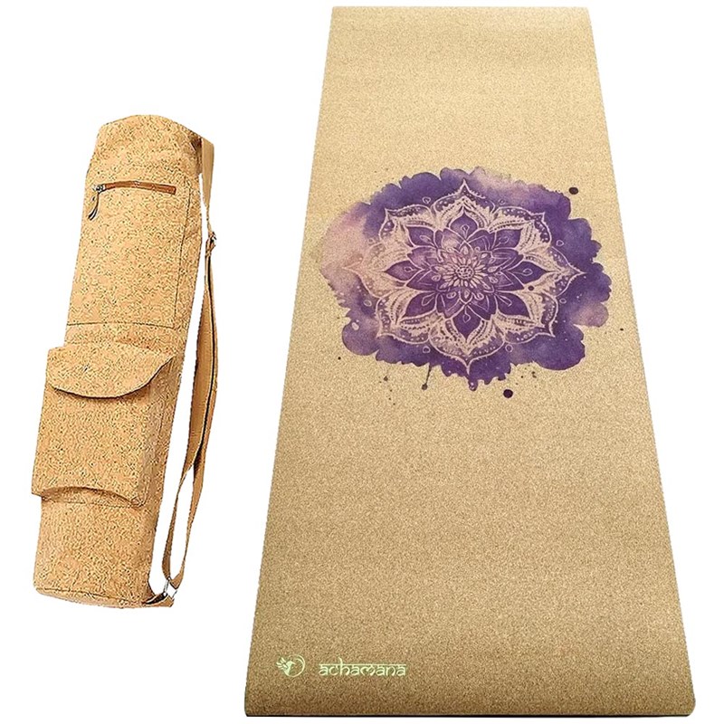 Tapis yoga liège rose mandala +sac liege