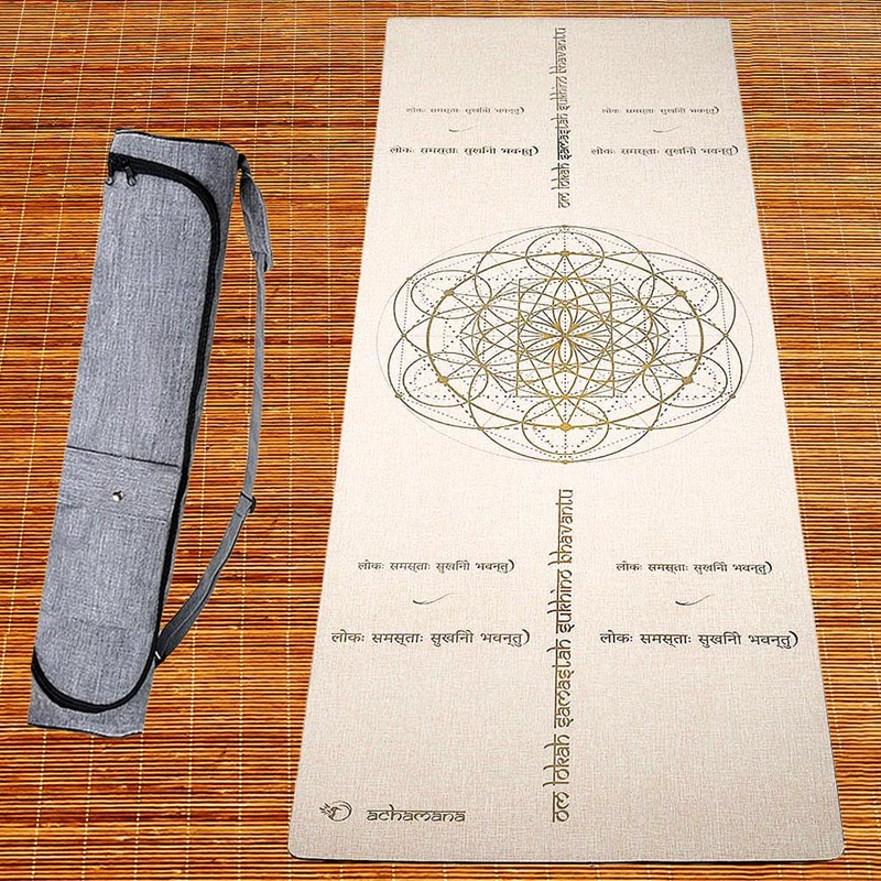 Tapis de yoga chanvre mantra or + sac