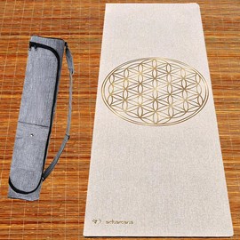 Tapis yoga chanvre fleur de vie or + sac