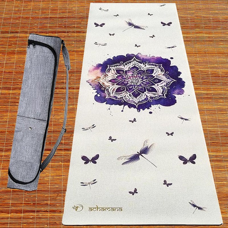 Tapis yoga chanvre rose de mandala + sac
