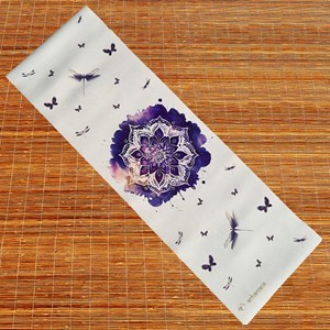 Tapis yoga chanvre rose de mandala + sac