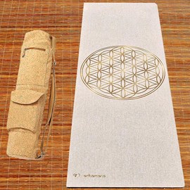 Tapis yoga chanvre fleur-vie + sac-liège