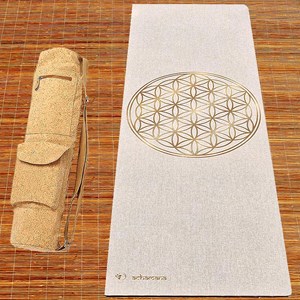Tapis yoga chanvre fleur-vie + sac-liège