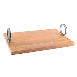 Plateau en bois avec anse argent