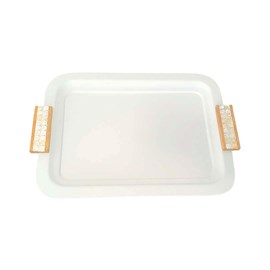 Plateau blanc avec poignées en bois