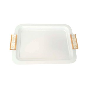 Plateau blanc avec poignées en bois