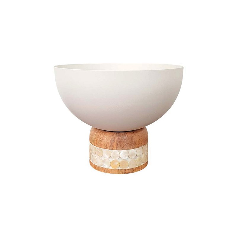 Coupe à fruits blanche sur pied en bois