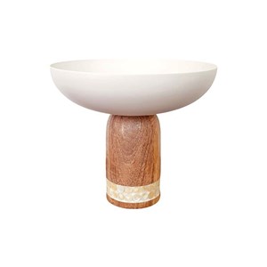 Coupe à fruits blanche sur pied en bois