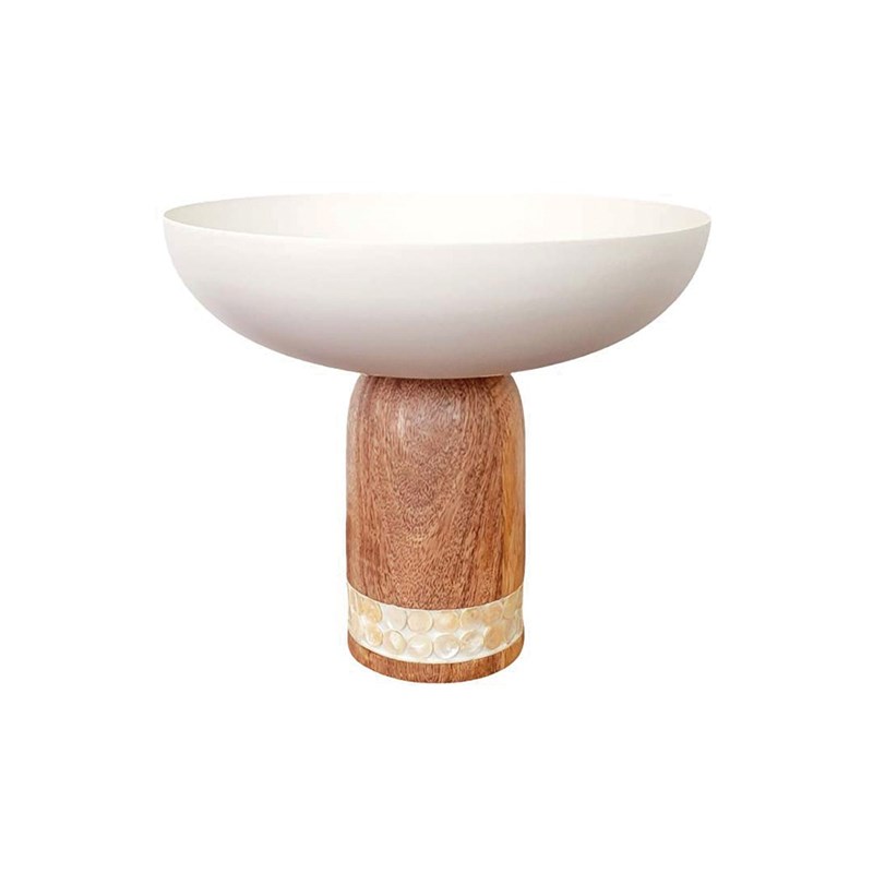 Coupe à fruits blanche sur pied en bois