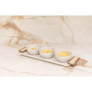 Set de coupelles sur plateau blanc&bois