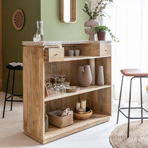 Meuble bar en bois et terrazzo