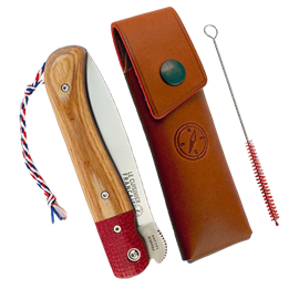 Couteau pliant + étui cuir artisanal