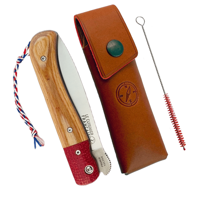 Couteau pliant + étui cuir artisanal
