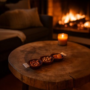 Set 3 coupelles en bois poignées argent