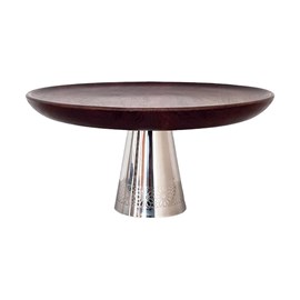 Plat à tarte en bois sur pied et argent